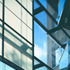 Looking out through the glazed facade