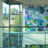Bold works of art grace the walls