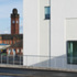 Suburban landscape beyond new hospital building