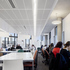 The southern-most end of the architecture studio showing exposed concrete soffit at perimeter