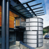The free standing canopied drum houses the excape stair