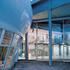 The base of the tower and entrance foyer to the low flat podium building