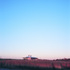 View across marshes to centre at dusk