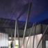 A fire escape route for the hospital runs between the W-shaped frames that support the building