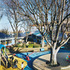 The garden is largely hard-surfaced and seems prepared for intensive use