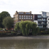 Tapestry court pavilion from across the river