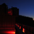 The warm room lit at night with red light to preserve night vision